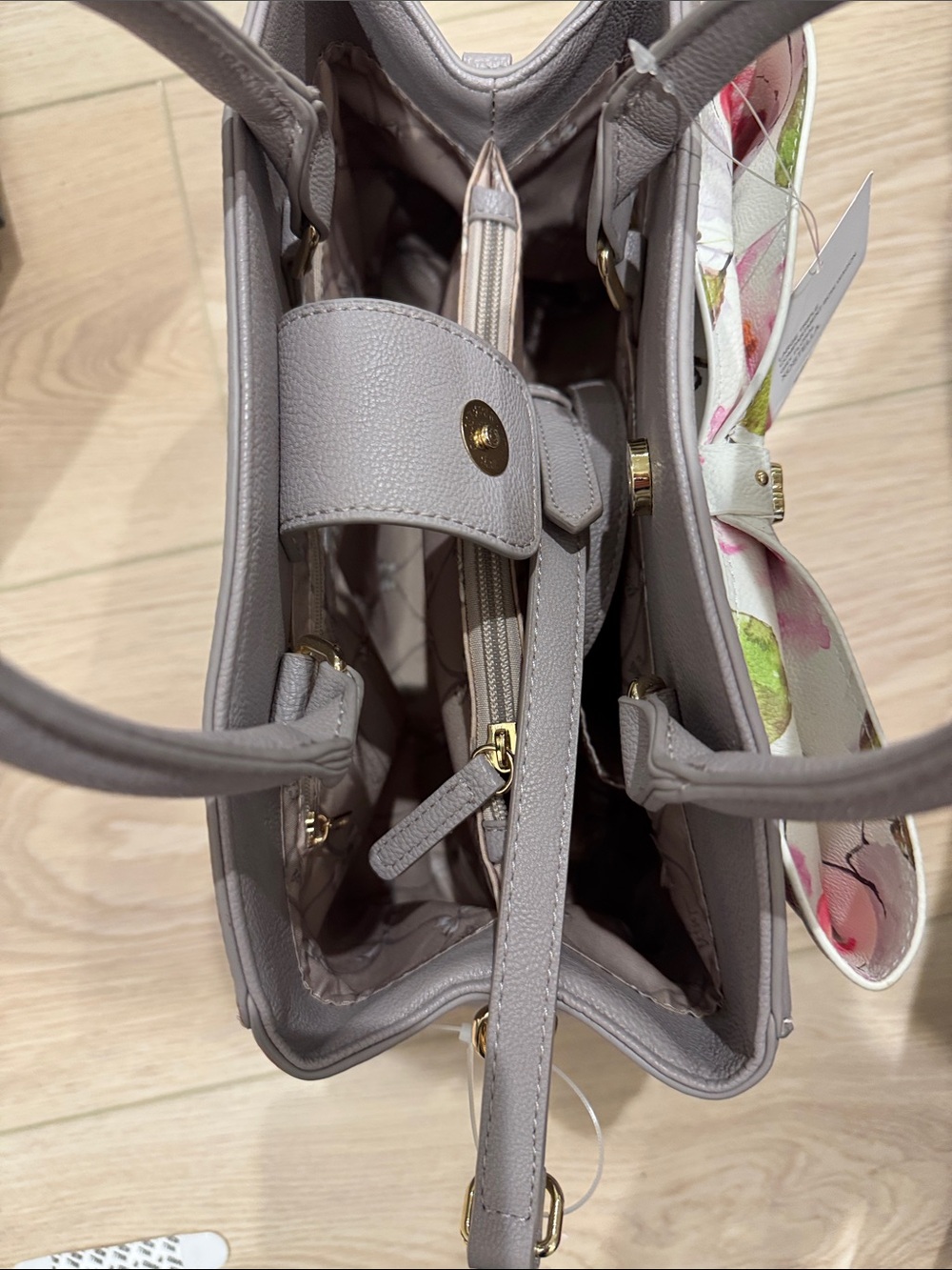 Betsey Johnson Taupe Satchel with Floral Bow Accent - Picture 3 of 3